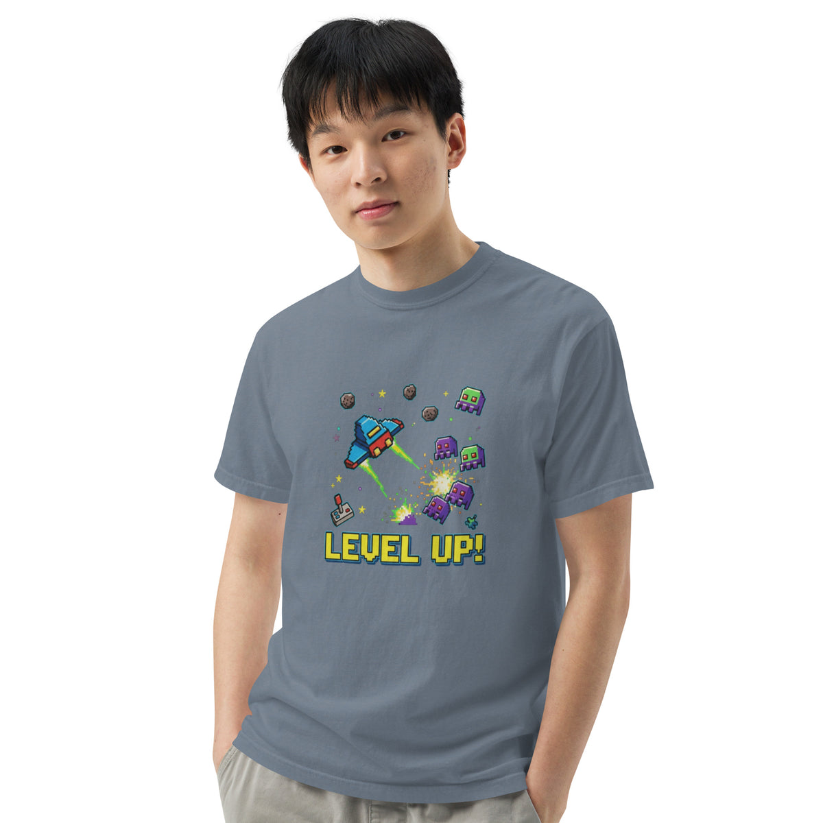 Unisex garment-dyed heavyweight t-shirt, Blue Jean, front view