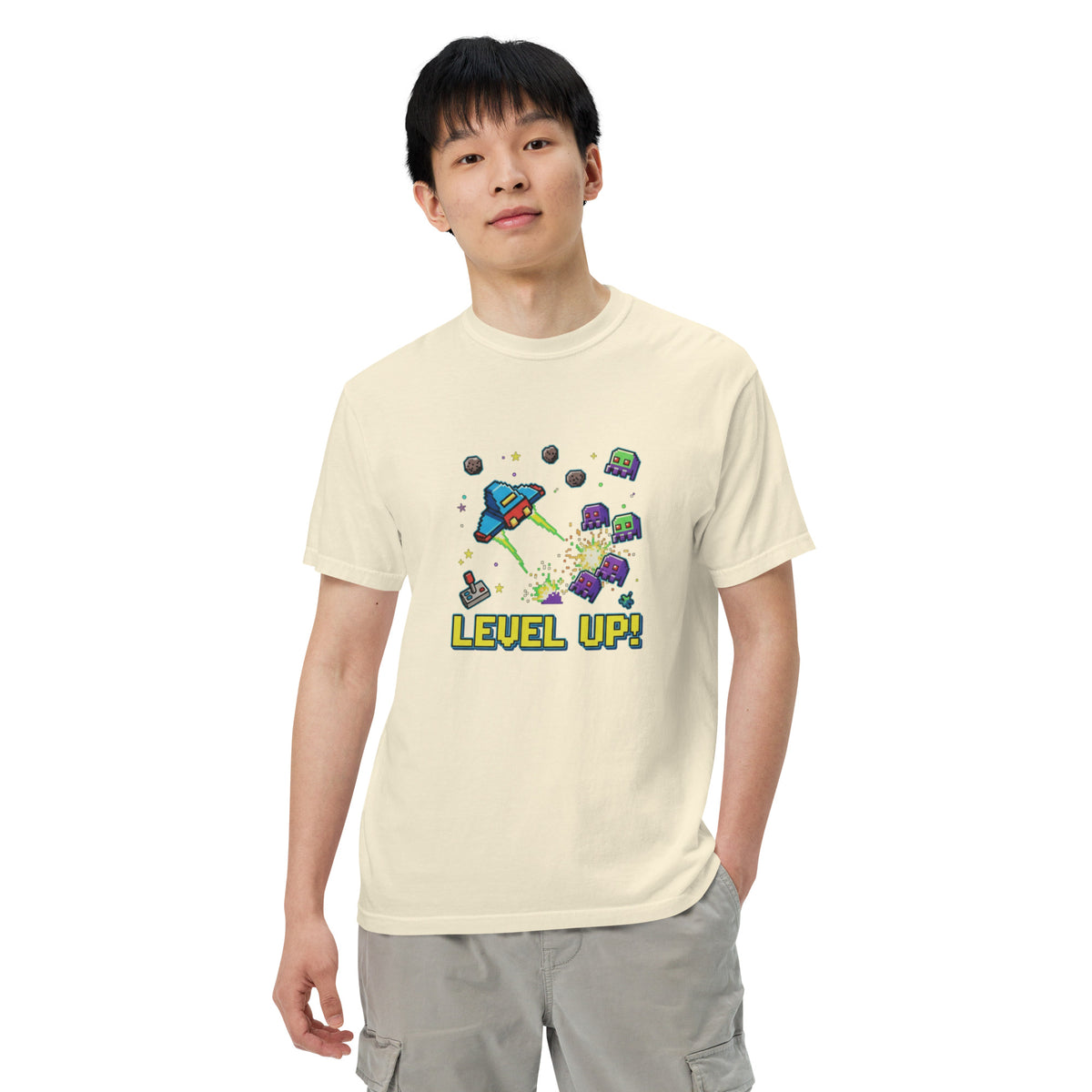 Unisex garment-dyed heavyweight t-shirt, Ivory, front view