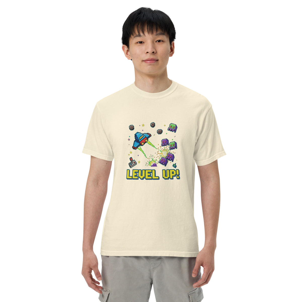 Unisex garment-dyed heavyweight t-shirt, Ivory, front view