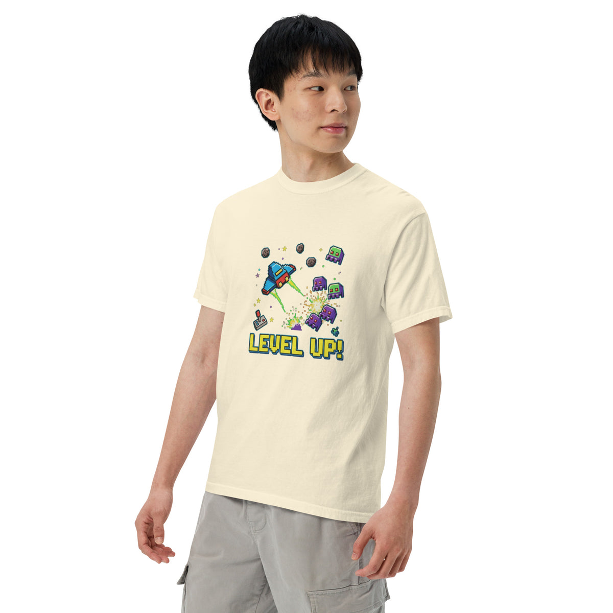 Unisex garment-dyed heavyweight t-shirt, Ivory, left front view