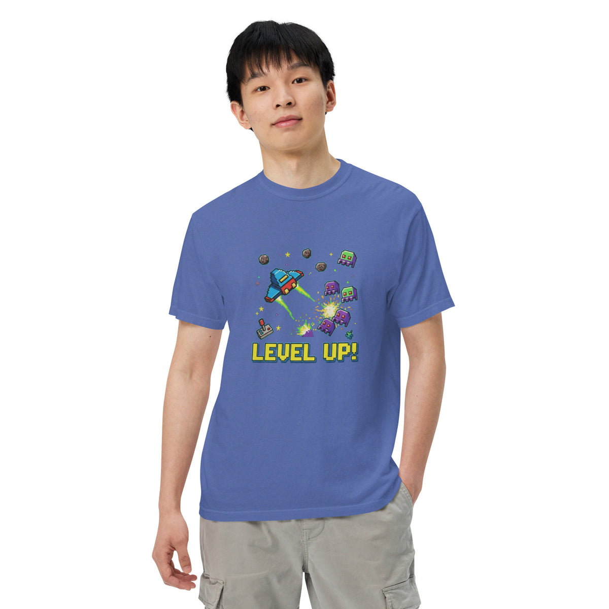 Unisex garment-dyed heavyweight t-shirt, Mystic Blue, front view