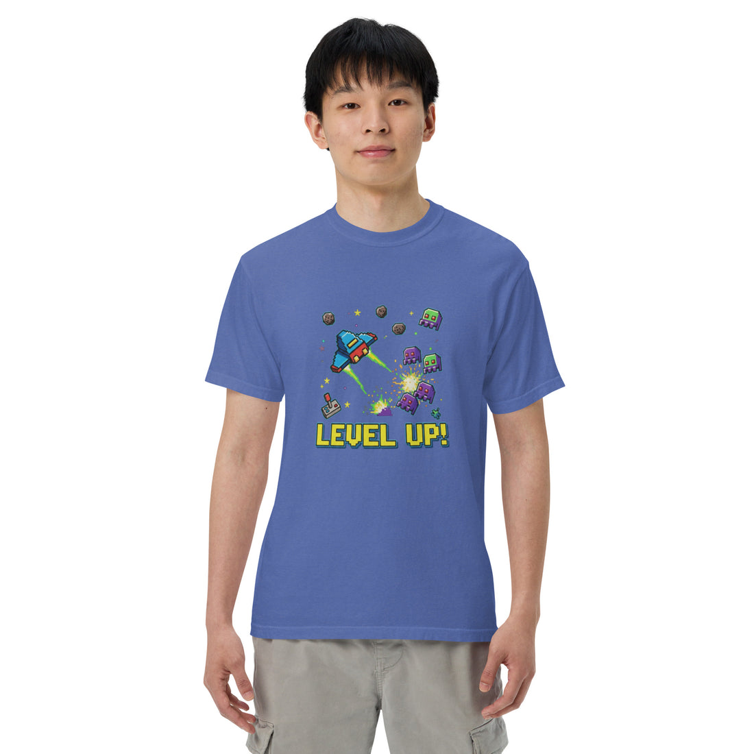 Unisex garment-dyed heavyweight t-shirt, Mystic Blue, front view
