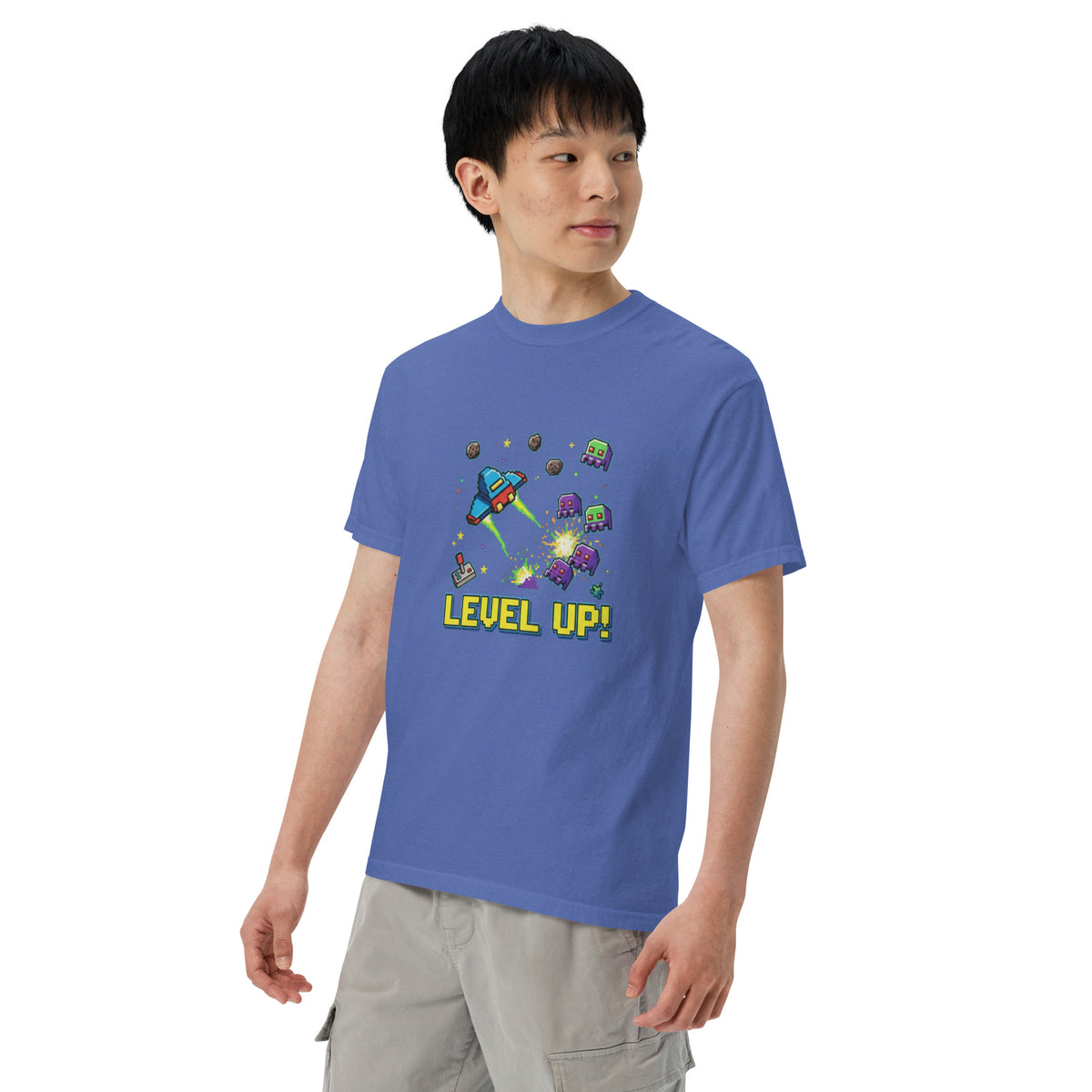 Unisex garment-dyed heavyweight t-shirt, Mystic Blue, left front view