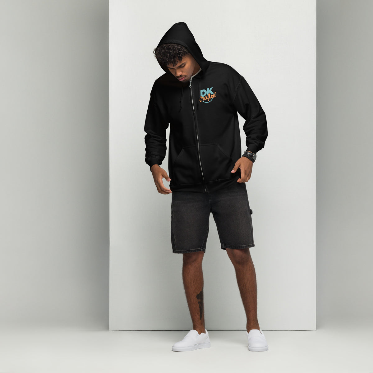 Unisex heavy blend zip hoodie, Black, front view