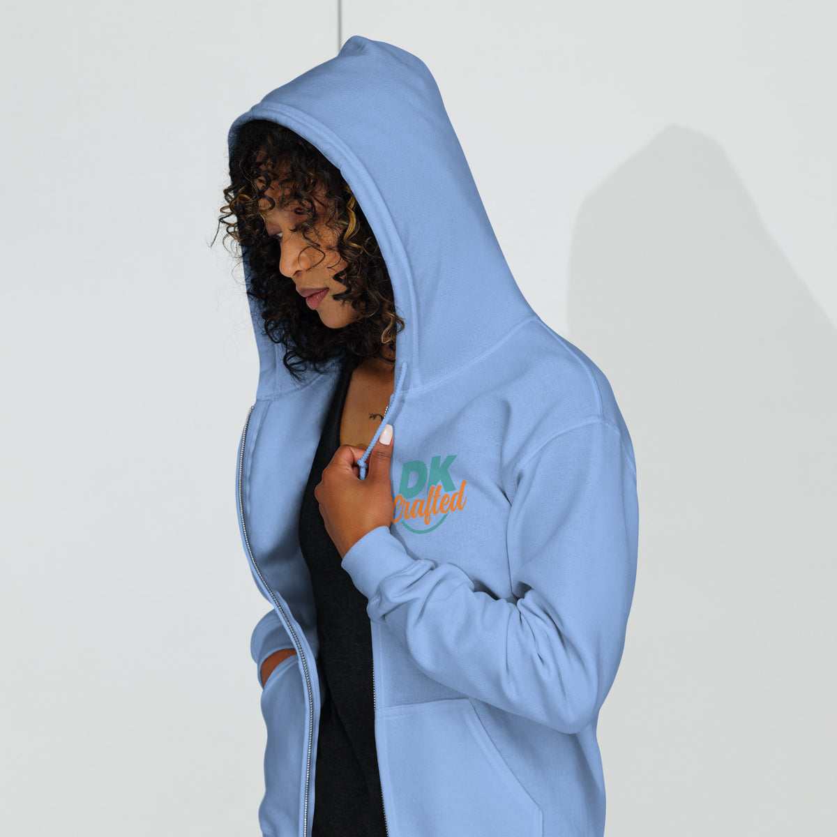 Unisex heavy blend zip hoodie, Carolina Blue, front view