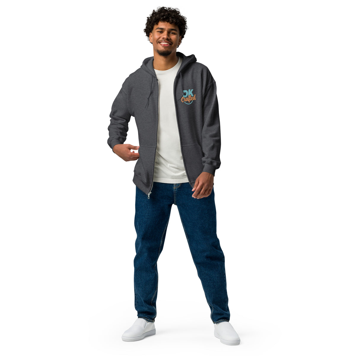 Unisex heavy blend zip hoodie, Dark Heather, front view