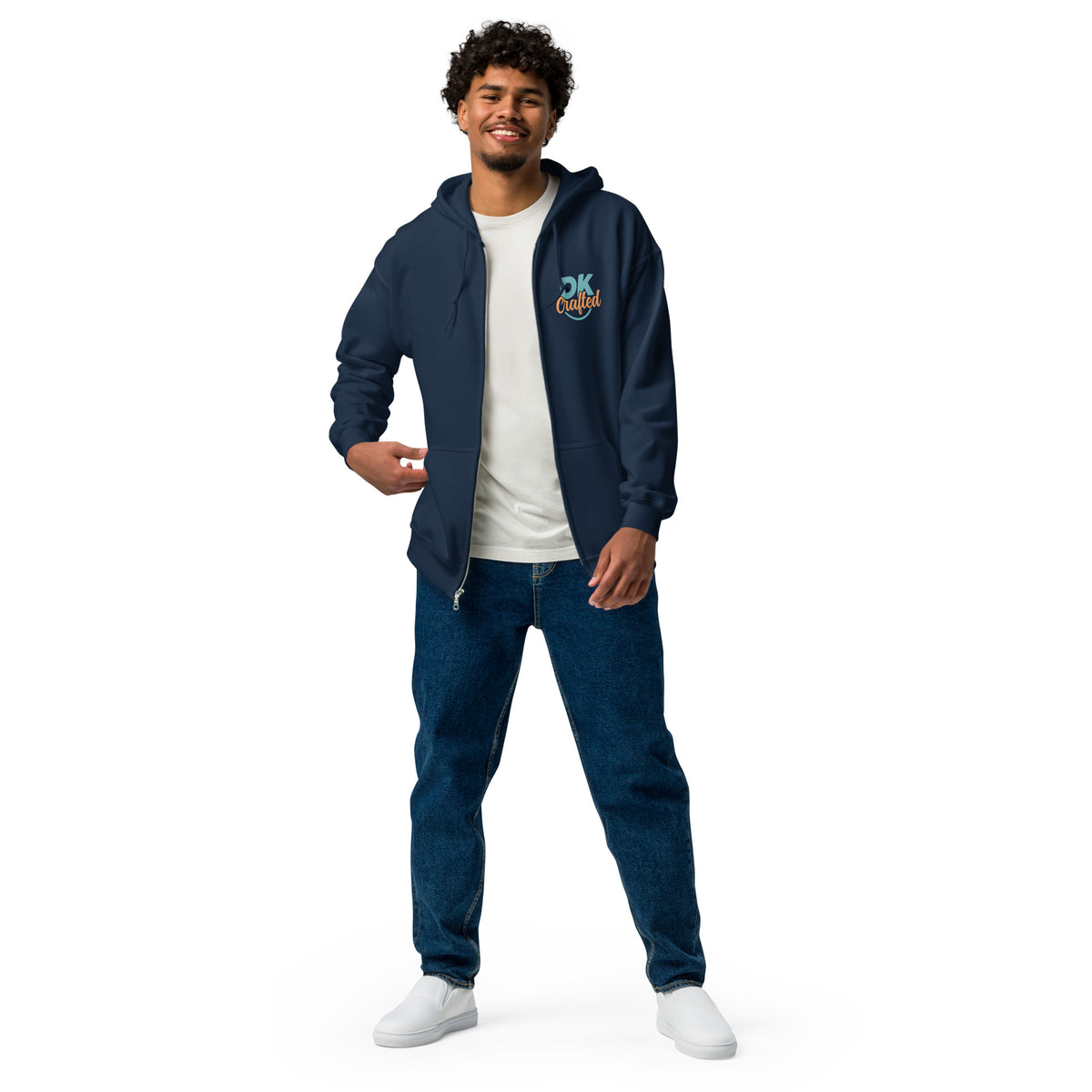 Unisex heavy blend zip hoodie, Navy, front view