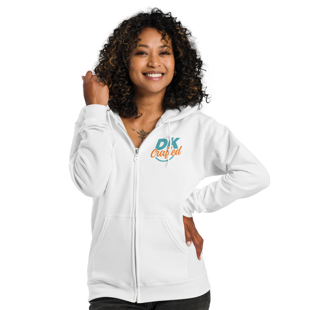 Unisex heavy blend zip hoodie, White, front view