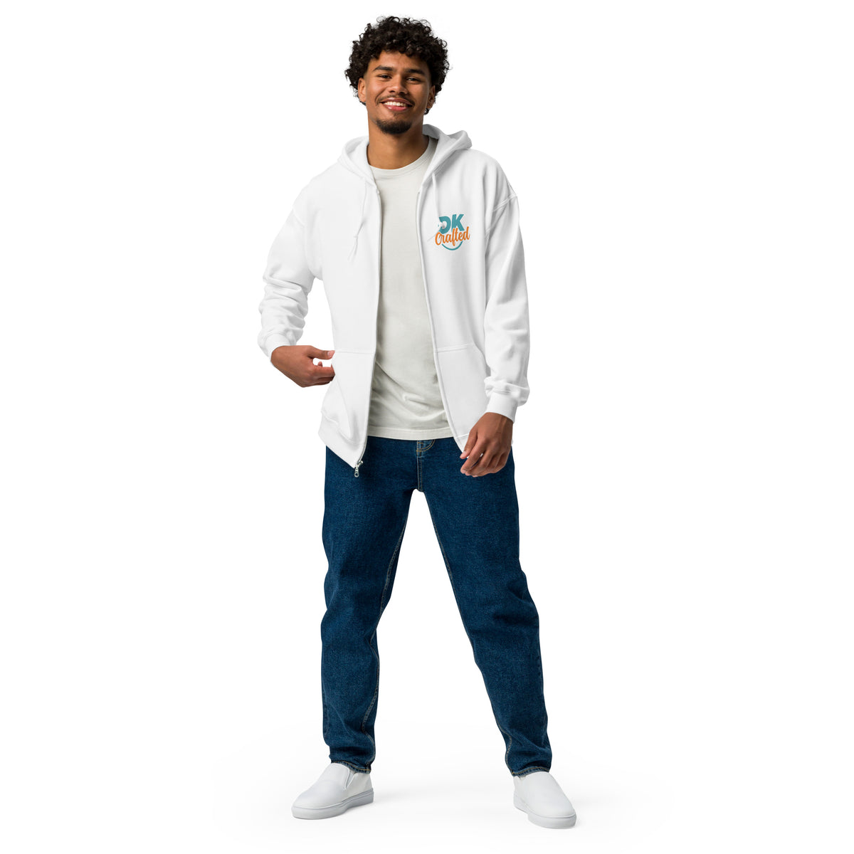 Unisex heavy blend zip hoodie, White, front view