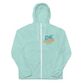 Unisex lightweight zip up windbreaker, Aqua White Zipper, front view