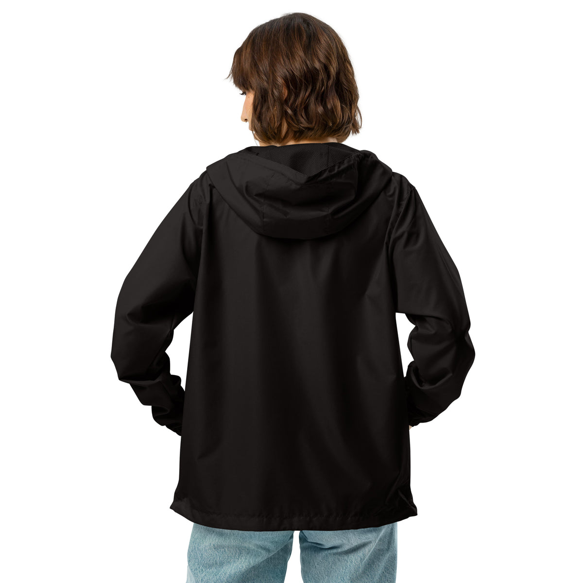 Unisex lightweight zip up windbreaker, Black, back view