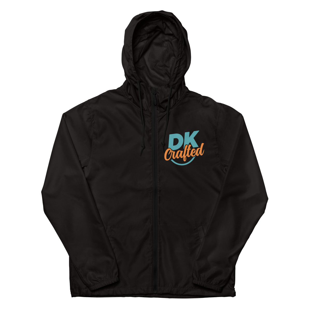Unisex lightweight zip up windbreaker, Black, front view