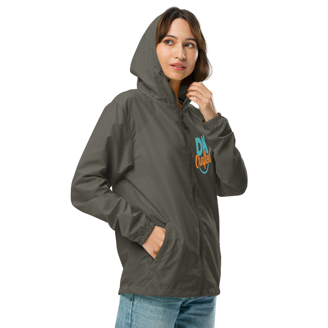 Unisex lightweight zip up windbreaker, Graphite, right front view