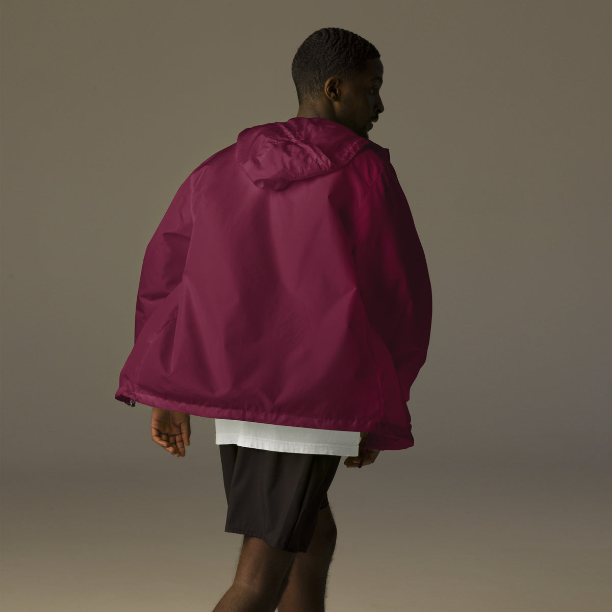 Unisex lightweight zip up windbreaker, Maroon, back view