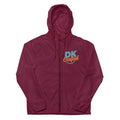 Unisex lightweight zip up windbreaker, Maroon, front view