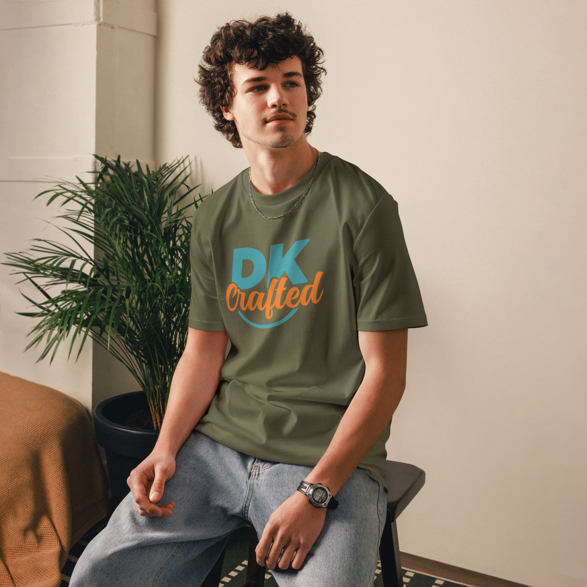 Unisex organic cotton t-shirt, Khaki, front view