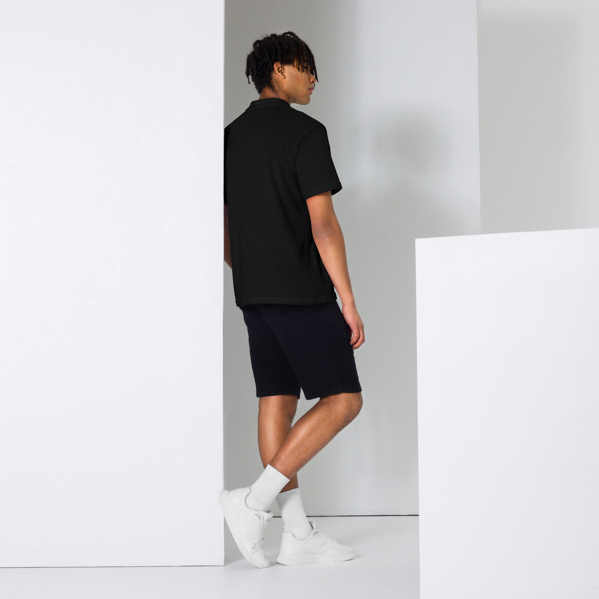 Unisex pique polo shirt, Black, back view