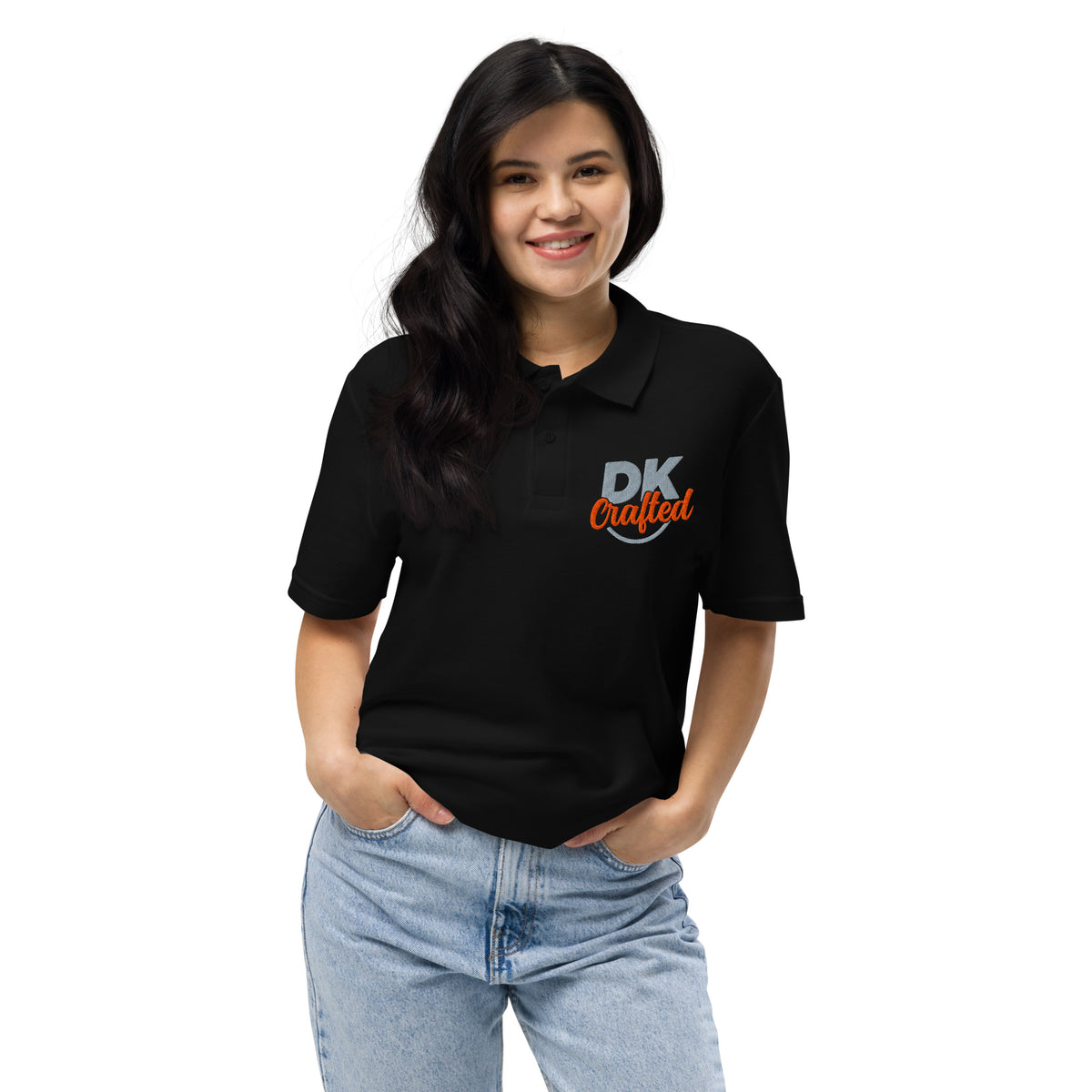 Unisex pique polo shirt, Black, front view