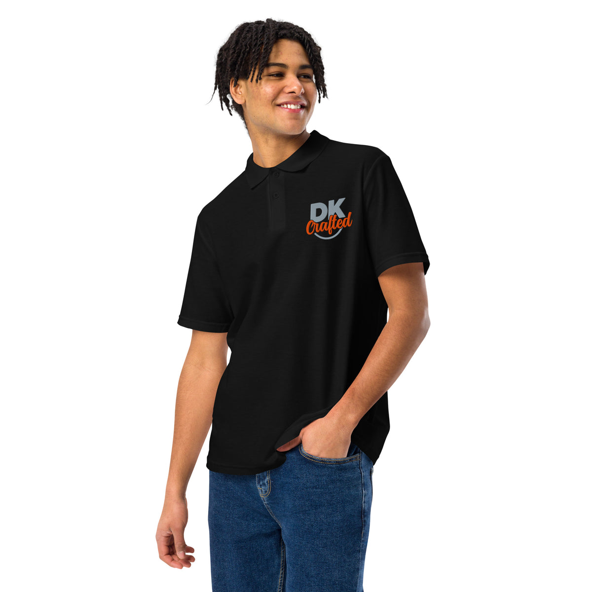 Unisex pique polo shirt, Black, front view