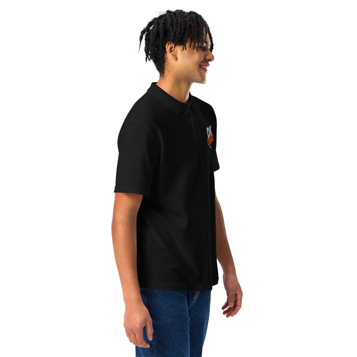 Unisex pique polo shirt, Black, right-front view