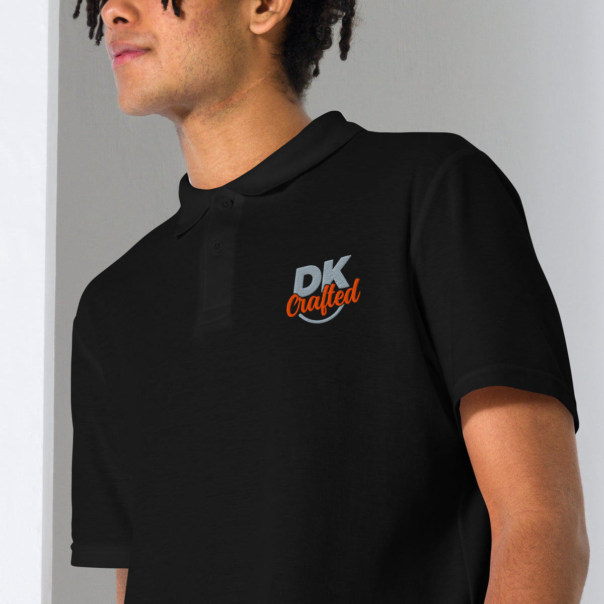 Unisex pique polo shirt, Black, fabric detail view
