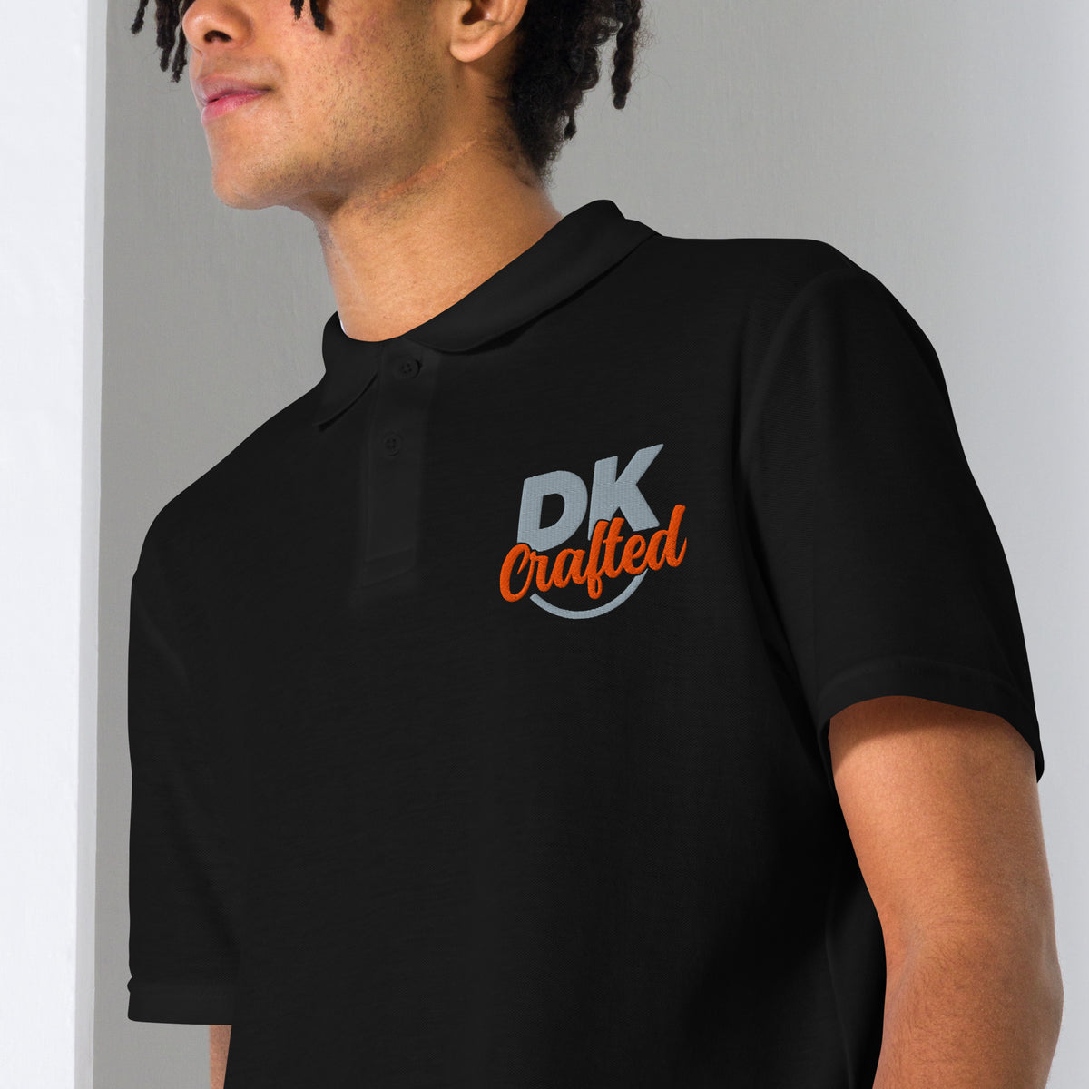 Unisex pique polo shirt, Black, fabric detail view