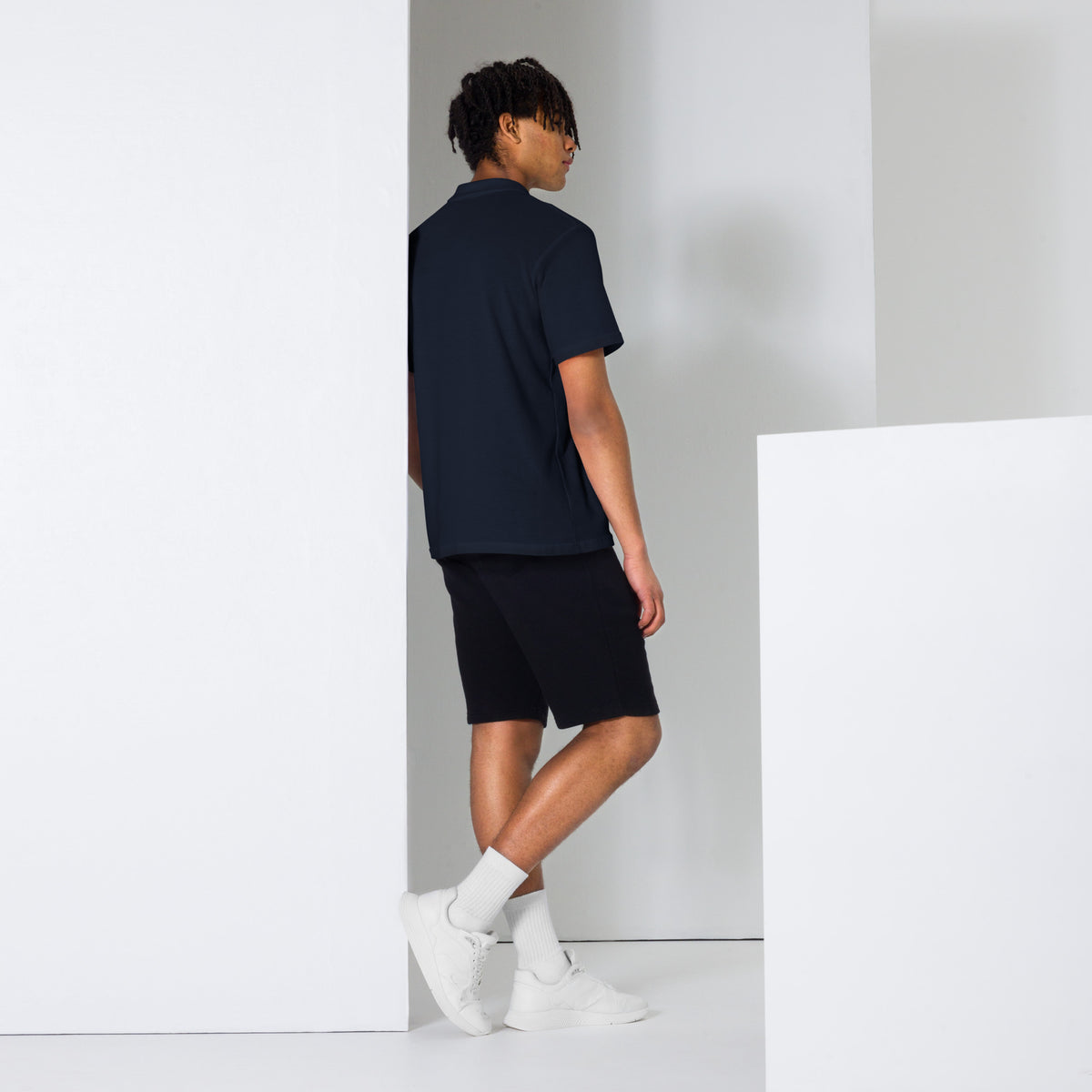 Unisex pique polo shirt, Navy, back view