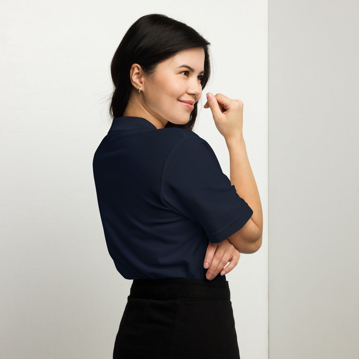 Unisex pique polo shirt, Navy, back view