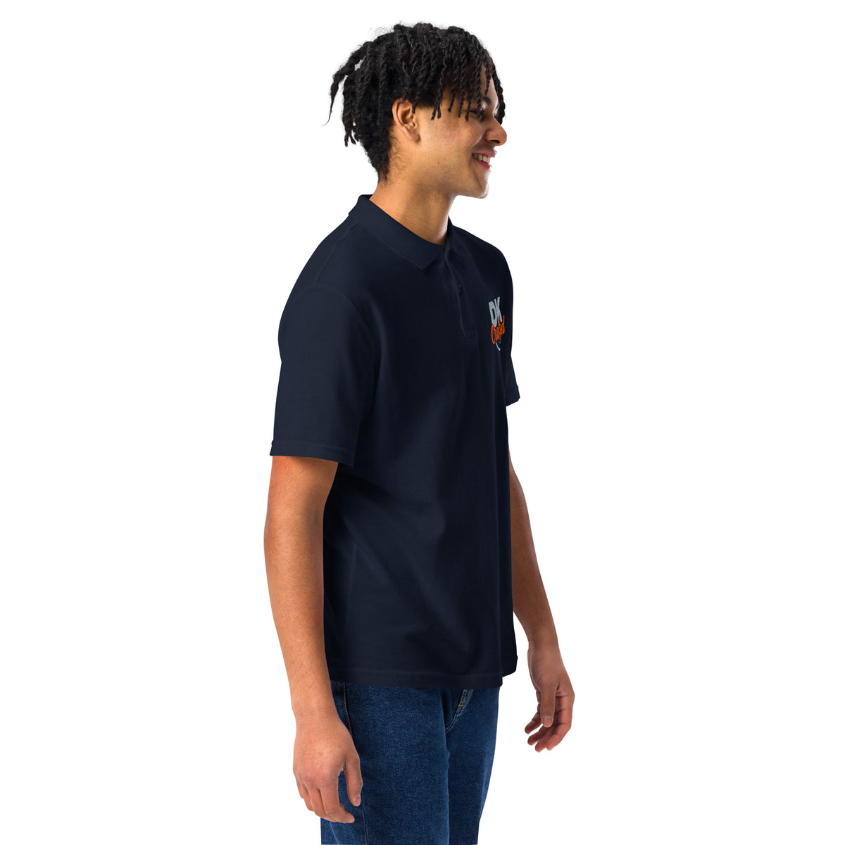 Unisex pique polo shirt, Navy, right-front view