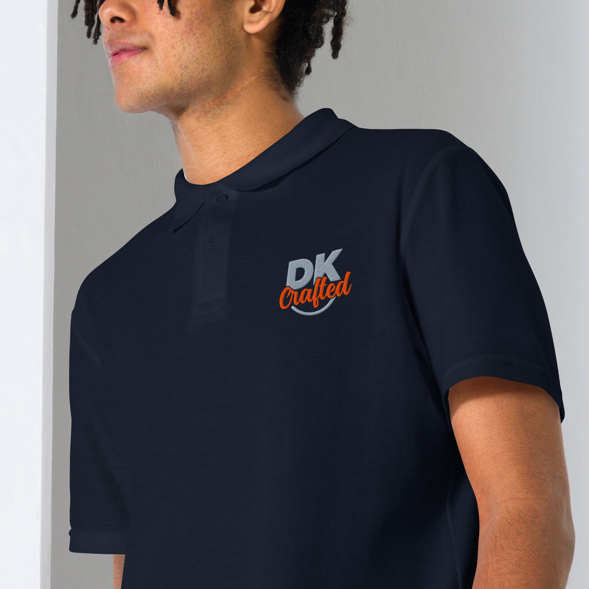 Unisex pique polo shirt, Navy, fabric detail view