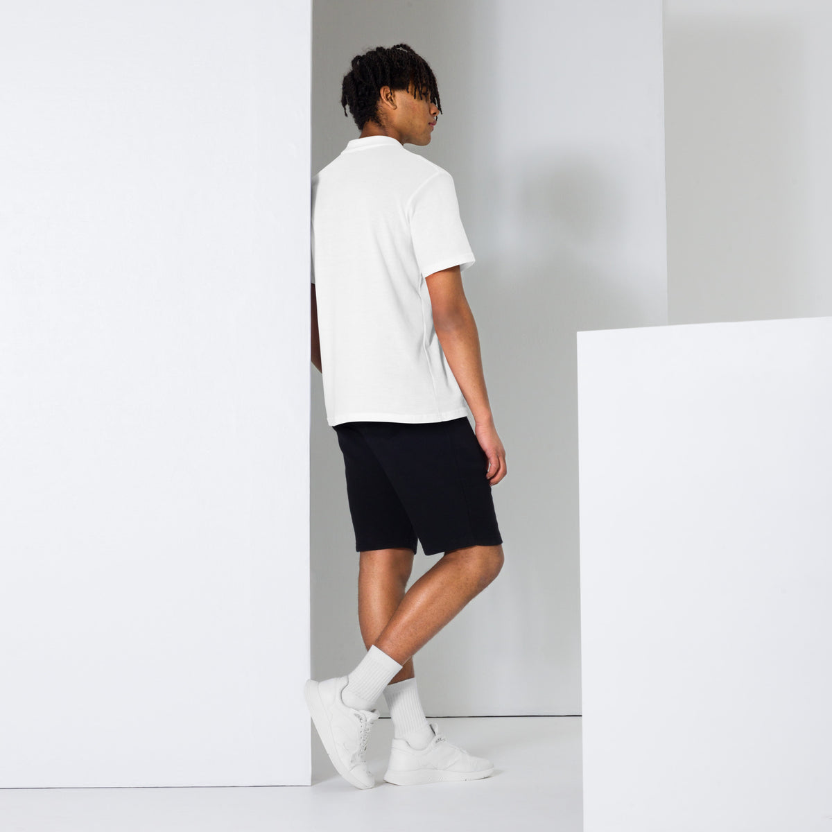 Unisex pique polo shirt, White, back view