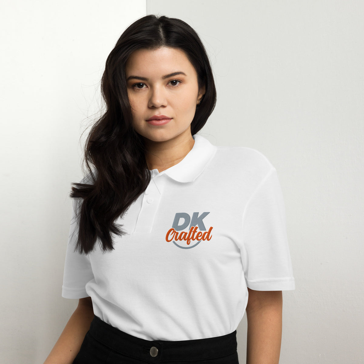 Unisex pique polo shirt, White, front view