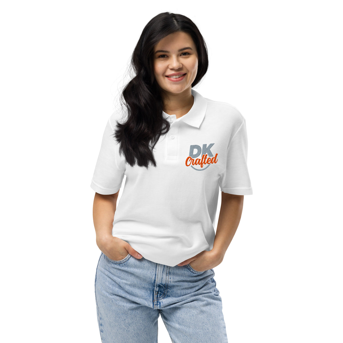 Unisex pique polo shirt, White, front view