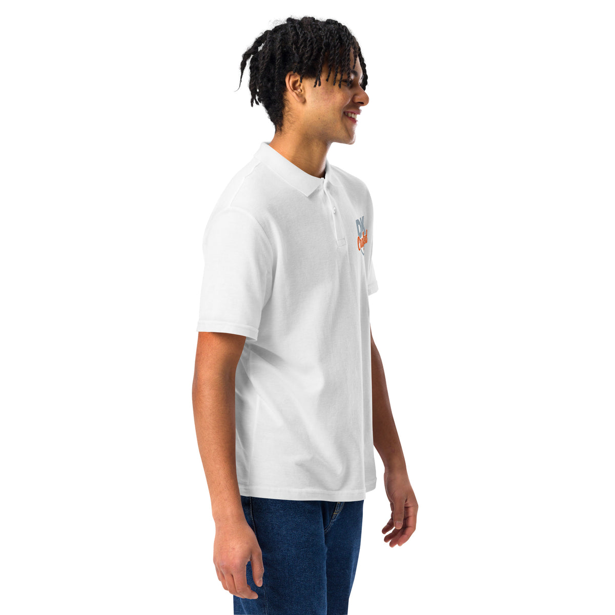 Unisex pique polo shirt, White, right-front view