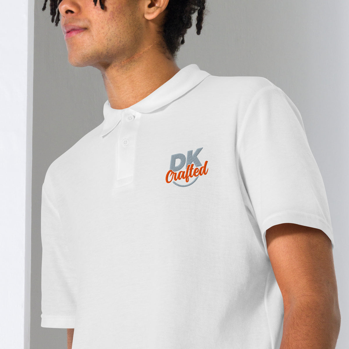 Unisex pique polo shirt, White, fabric detail view