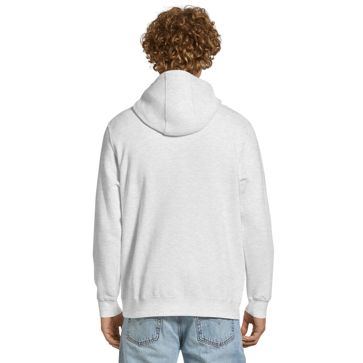 Unisex premium mid-weight hoodie, Heather Grey, back view