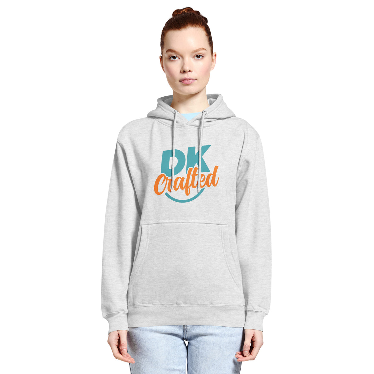 Unisex premium mid-weight hoodie, Heather Grey, front view
