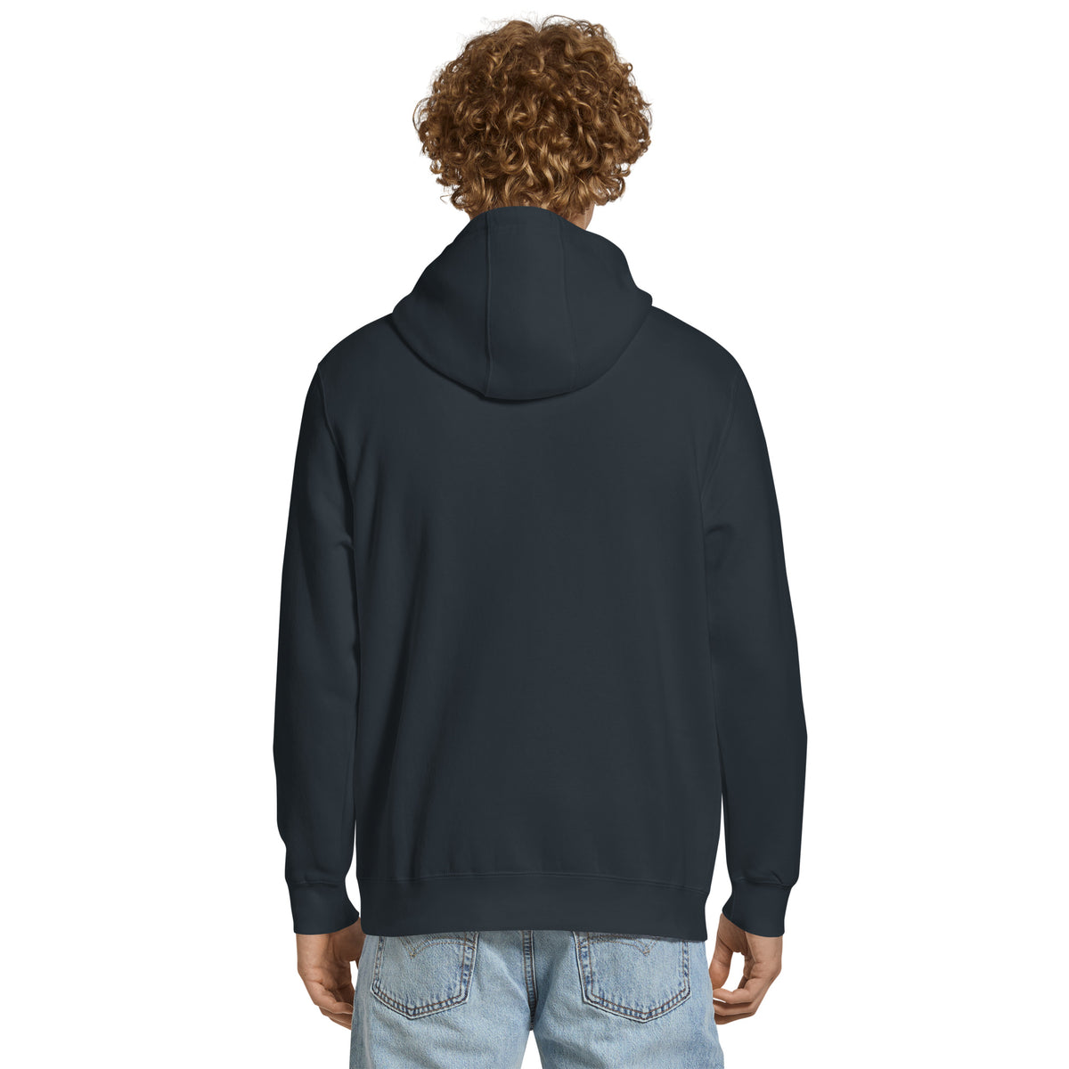 Unisex premium mid-weight hoodie, Navy, back view