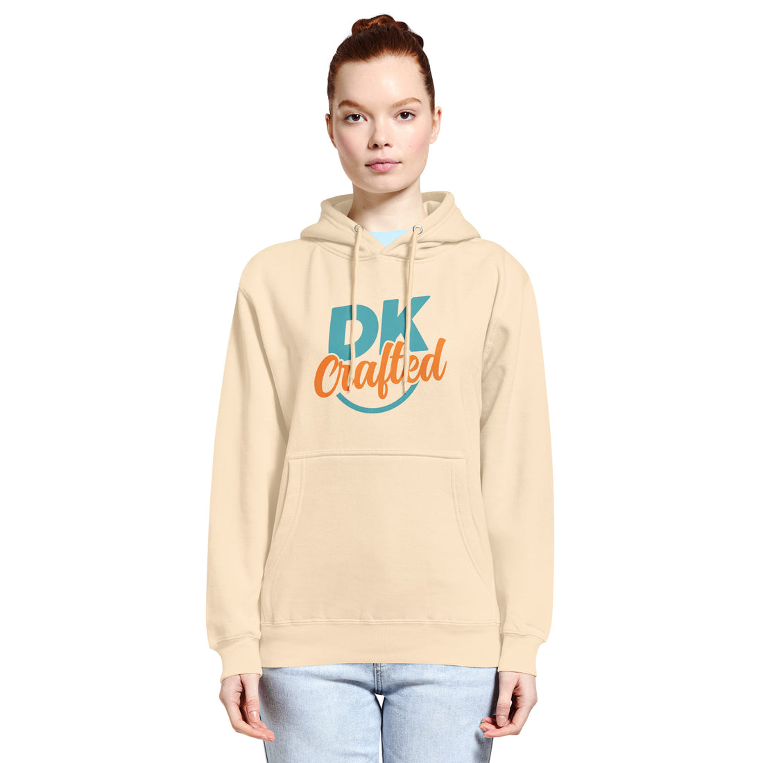 Unisex premium mid-weight hoodie, Sandshell, front view