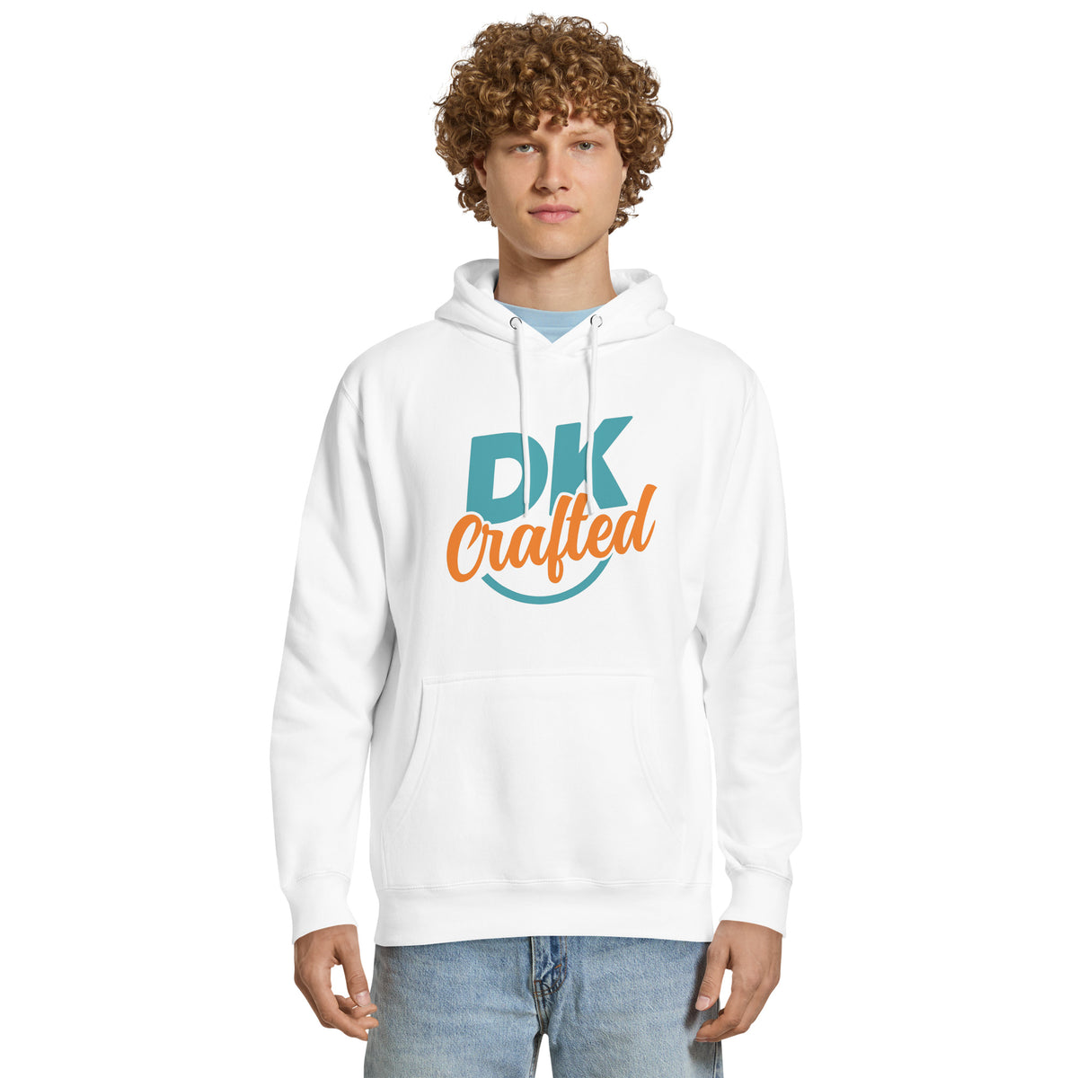 Unisex premium mid-weight hoodie, White, front view