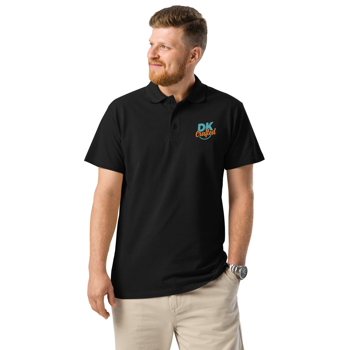 Premium pique polo shirt, Black, front view