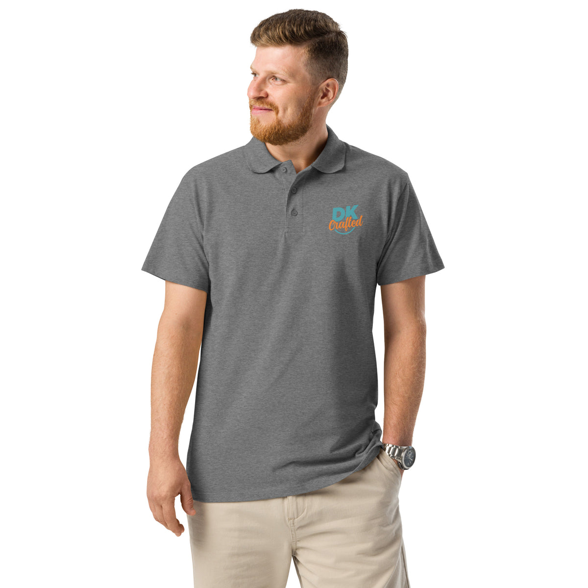 Premium pique polo shirt, Grey Melange, front view