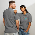 Premium pique polo shirt, Grey Melange, front and back view