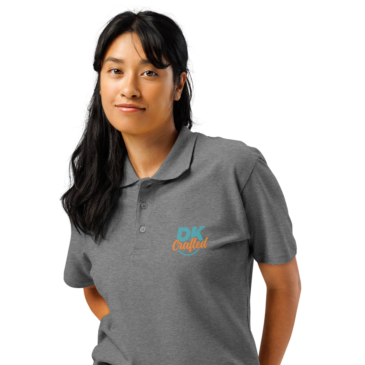 Premium pique polo shirt, Grey Melange, left front view