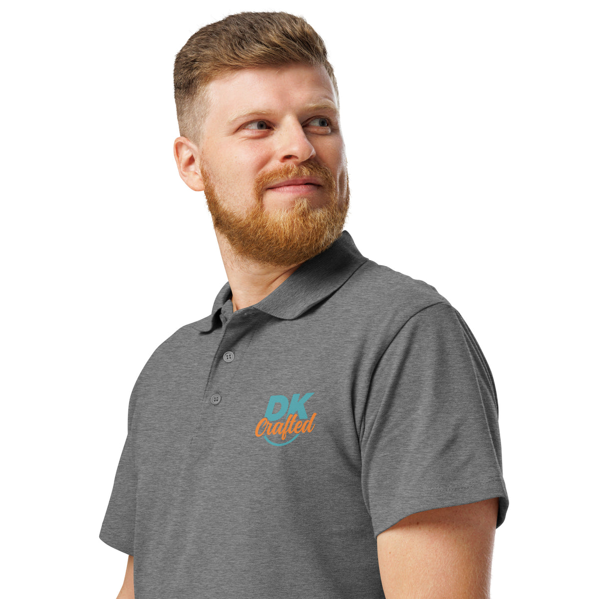 Premium pique polo shirt, Grey Melange, left front view