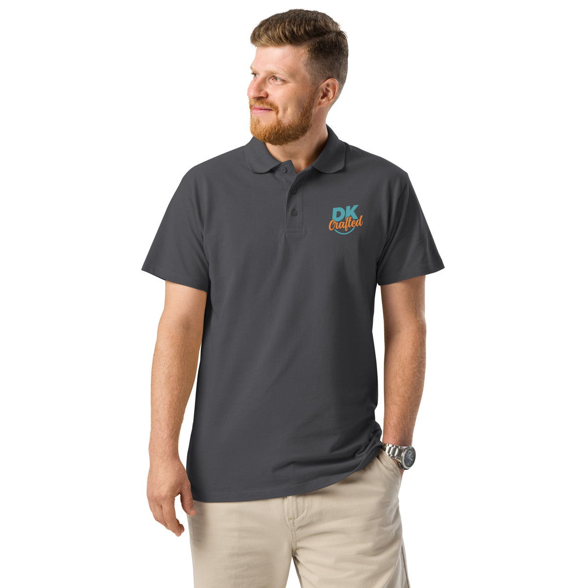 Premium pique polo shirt, Mouse Grey, front view
