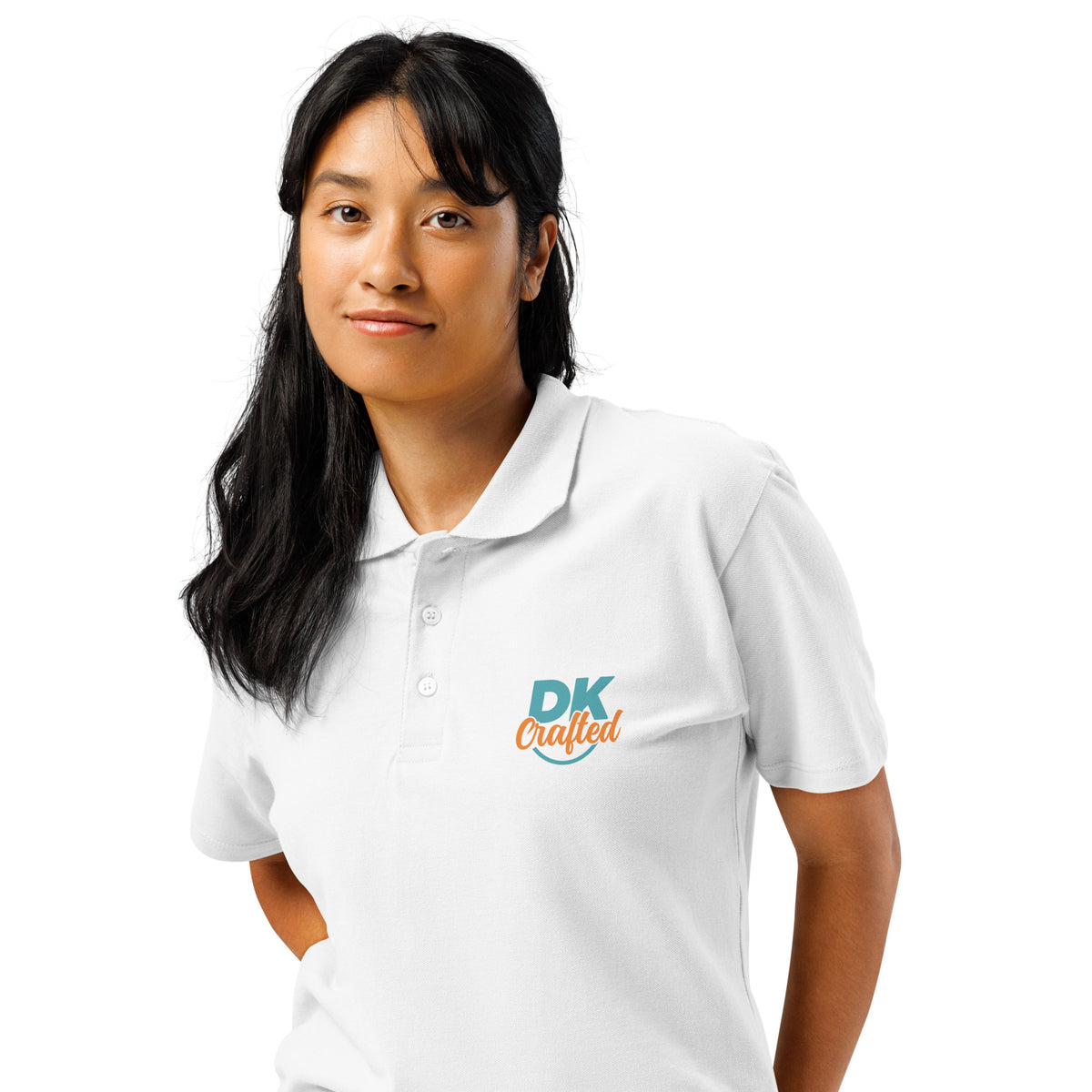 Premium pique polo shirt, White, left front view