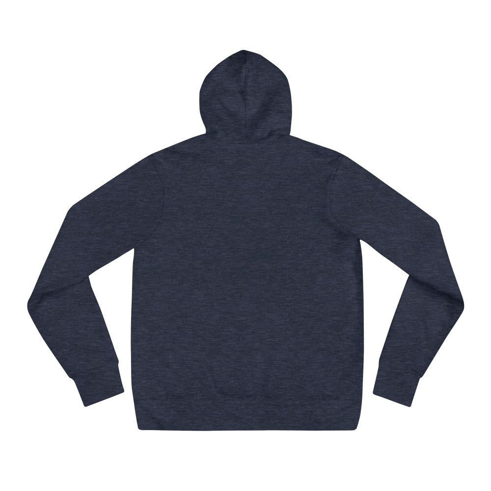 Soft and comfy unisex hoodie, Heather Navy, back view