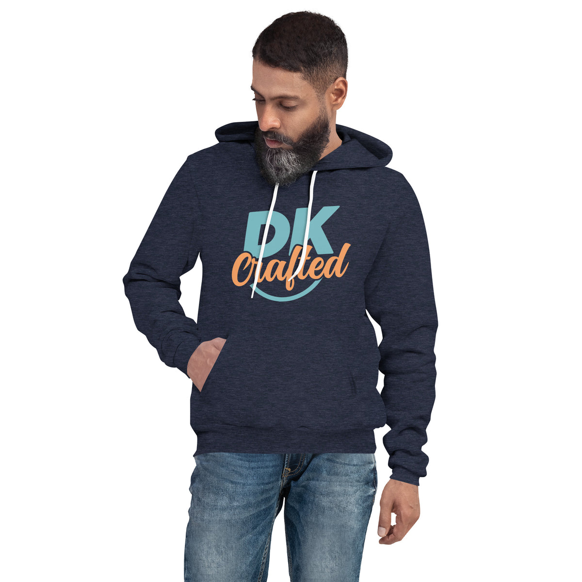 Soft and comfy unisex hoodie, Heather Navy, front view