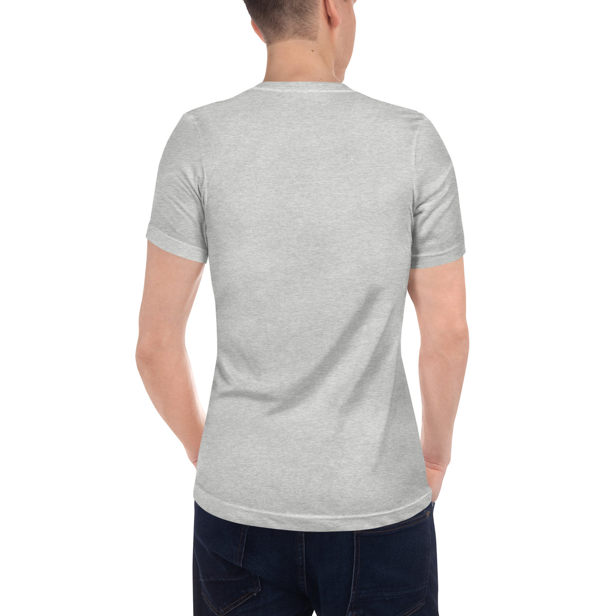 Unisex Short Sleeve V-Neck T-Shirt, Athletic Heather, back view